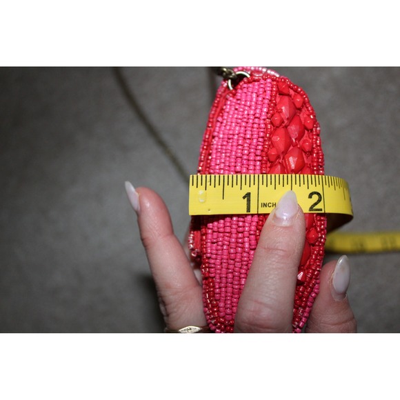 Anthropologie Beaded Striped Crossbody Bag Red Pink Chain Strap NWT - Picture 9 of 12